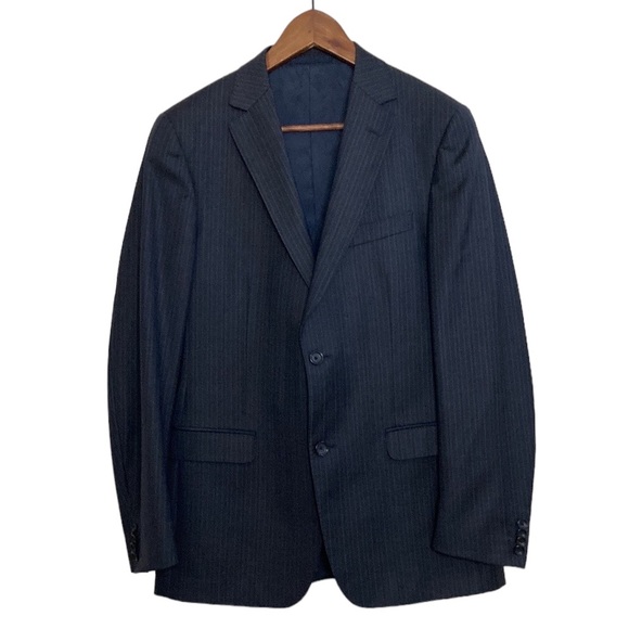 Z Zegna Suit Mens 38R 34 x 30 Gray Blue Pinstripe Wool 2 Piece Blazer Pants - Picture 2 of 16